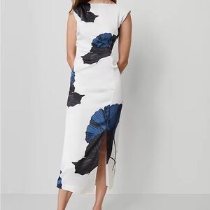 Ann Taylor White Dress with Blue Floral Design